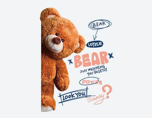 卡通小熊矢量毛绒玩具矢量棕色小熊英文字母图案半边小熊可爱