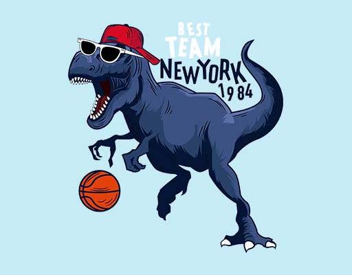 恐龙矢量素材打篮球的恐龙图案蓝色恐龙帽子矢量卡通动物矢量原始动物