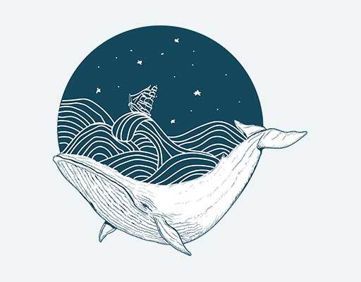 鲸鱼矢量印花图案海洋鲸鱼线条鱼动物矢量帆船矢量