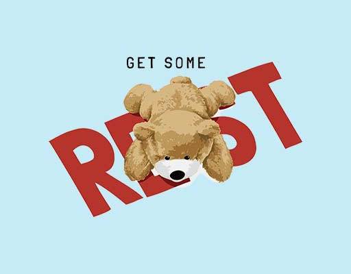 趴着的小熊矢量棕色小熊卡通动物毛绒玩具卡通素材REST英文字母