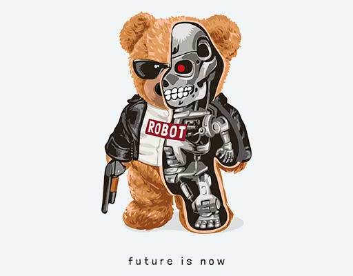 机械战士变异小熊矢量金属小熊卡通素材酷酷小熊拿枪的熊