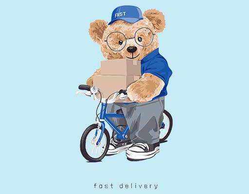 骑车的小熊矢量戴帽子的小熊卡通动物矢量送快递的熊高清矢量