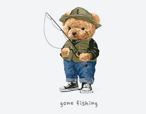 钓鱼的小熊矢量军装小熊矢量英文字母卡通户外小熊印花