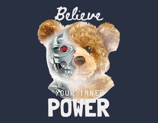 卡通机械小熊恐怖小熊半边机器人小熊矢量卡通毛绒玩具熊