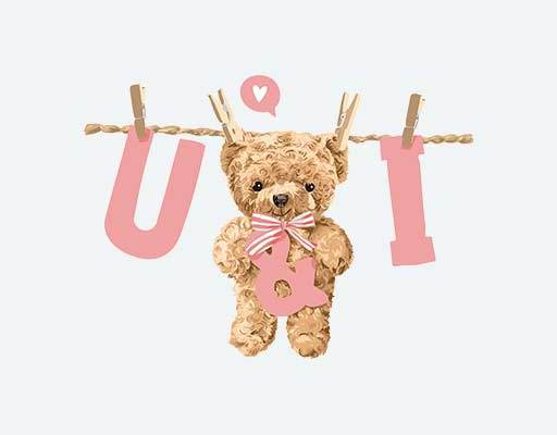 可爱毛绒熊矢量毛绒玩具粉色小熊矢量英文字母卡通矢量晾衣服的小熊