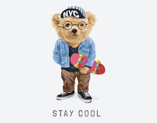 滑板小熊矢量英文字母可爱酷酷小熊帅气小熊戴帽子的小熊