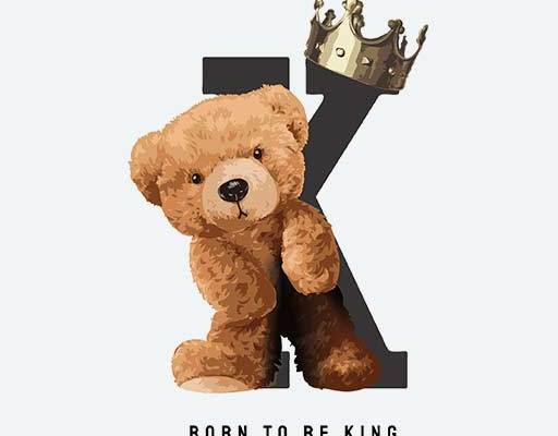 文字小熊矢量皇冠小熊英文字母K矢量图案棕色小熊毛绒公仔