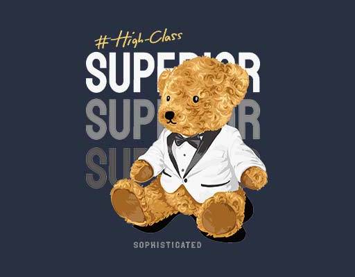 坐地上的小熊绅士小熊矢量英文字母小熊图案卡通毛绒玩具熊