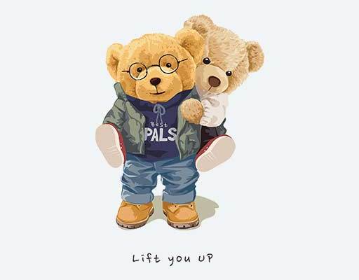 两只小熊矢量情侣小熊卡通矢量素材毛绒玩具熊公仔男装女装图案