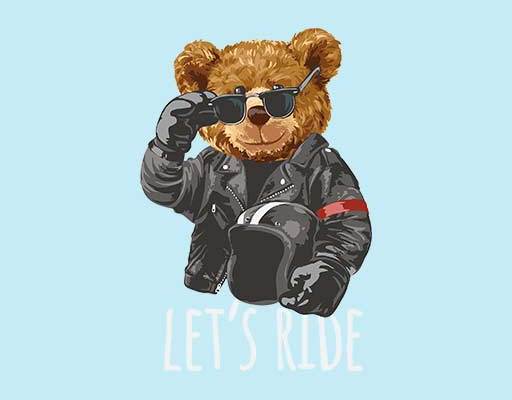 机车小熊矢量卡通毛绒玩具墨镜熊摩托车头盔英文字母矢量卡通熊
