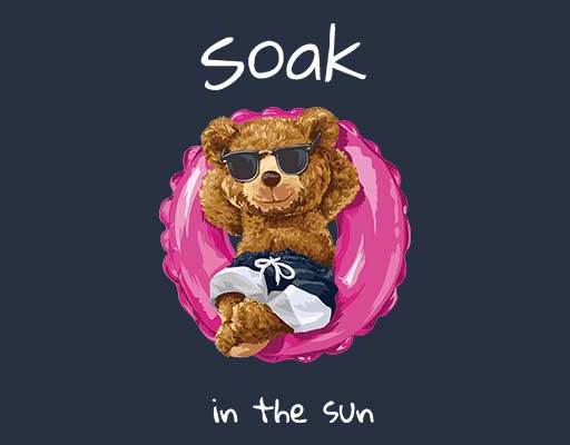 犹豫圈矢量英文字母夏日小熊卡通毛绒玩具气球泳圈熊矢量