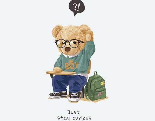 写作业的小熊矢量卡通毛绒玩具小熊冬季印花小熊