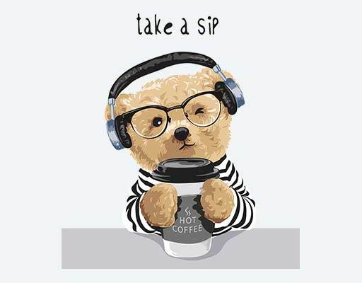 听音乐的小熊矢量和咖啡的熊素材矢量卡通毛绒玩具矢量熊