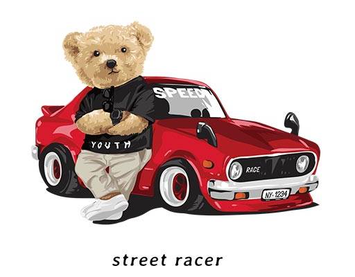 卡通小熊矢量开车的小熊毛绒玩具熊汽车矢量