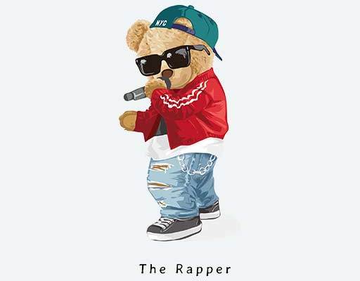 唱歌的小熊矢量酷酷的小熊英文字母矢量戴帽子的小熊卡通矢量