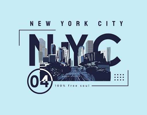 NYC城市风景矢量蓝色城市图案英文字母矢量卡通城市