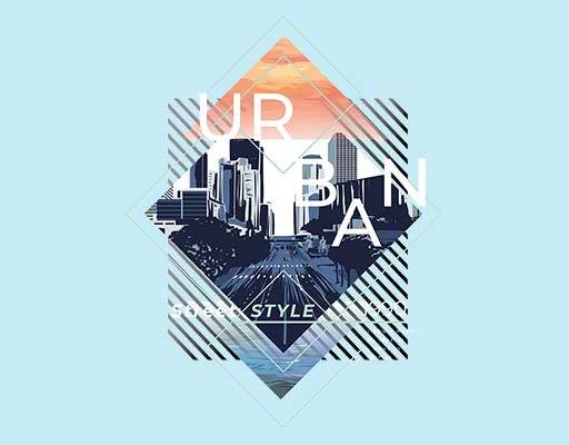 城市风景矢量彩色城市线条矢量卡通方块图案建筑矢量图案