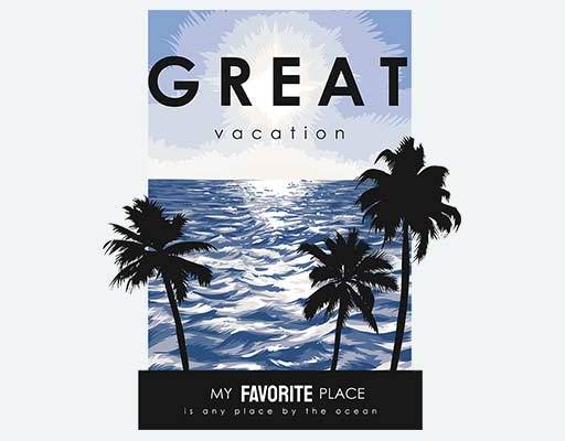 海洋风景矢量印花素材卡通矢量风景树木矢量素材照片图案卡通