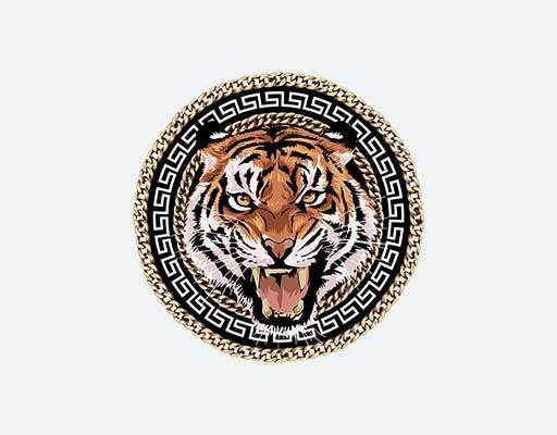 老虎矢量英文字母链条矢量老虎怒吼的老虎卡通动物金色链子