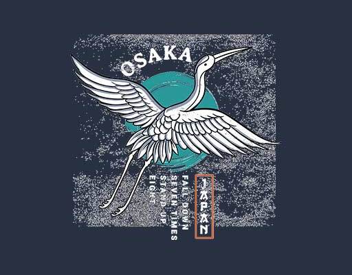 动物矢量英文字母鹤卡通矢量飞鹤图案日式风格单色图案日本文字图案