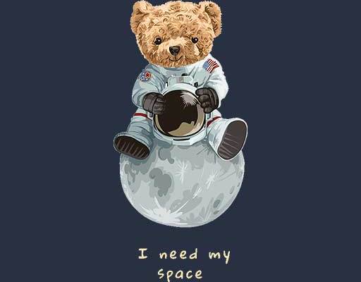 坐在月球上的小熊矢量卡通毛绒玩具宇航员小熊可爱公仔宇航服动物