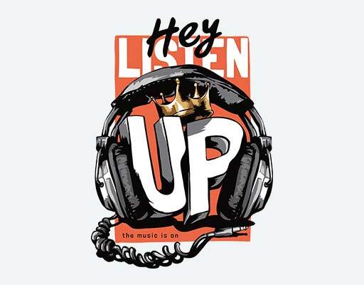 音乐耳机矢量英文字母卡通矢量黑色耳机耳麦卡通图案金色皇冠矢量素材