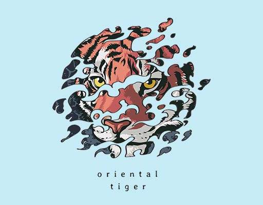 破碎的老虎矢量素材卡通老虎动物矢量图案彩色卡通虎