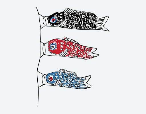 飞鱼矢量卡通剪纸鱼风筝鱼日本风格图案素材中国风