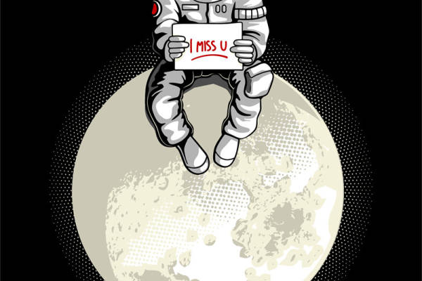 宇航员漂浮月亮上：思念地球的浪漫守望印花设计