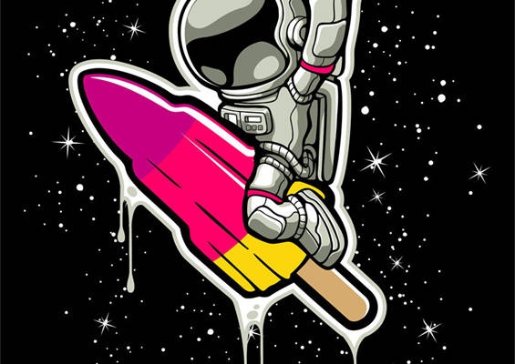 太空探险主题服装印花：宇航员与火箭冰淇淋