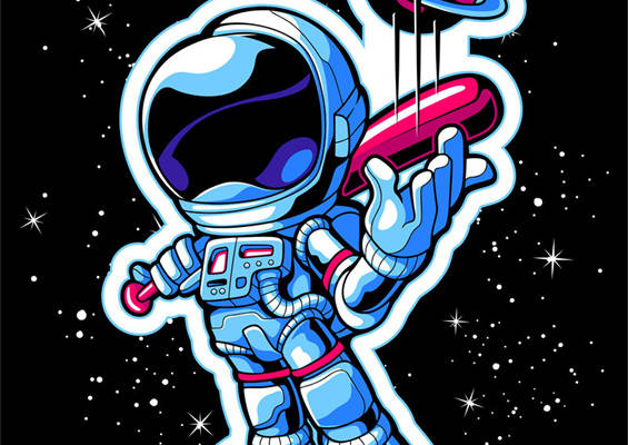 太空探险主题服装印花设计，展现未来科技感