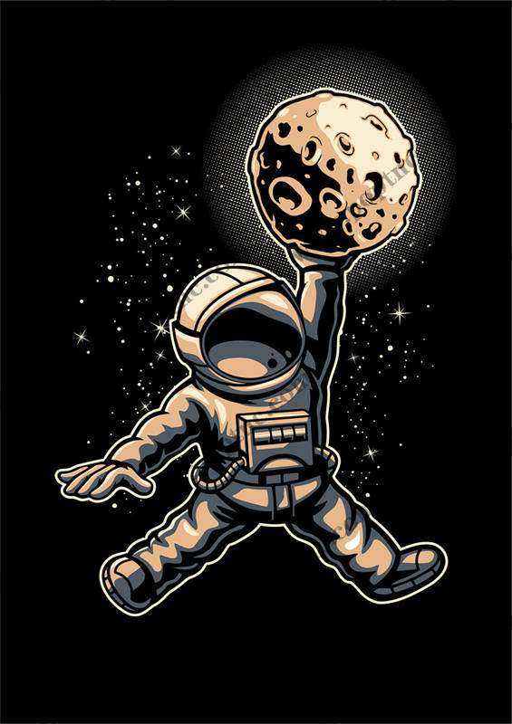时尚太空主题服装印花设计:宇航员与月球图案
