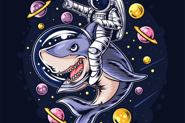太空探险鲨鱼服装裁片印花设计