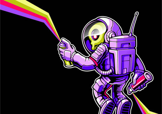 时尚潮流紫色宇航员服装印花设计