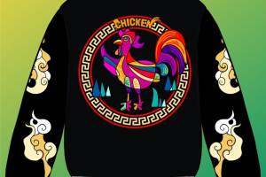 时尚个性公鸡图案服装裁片印花设计