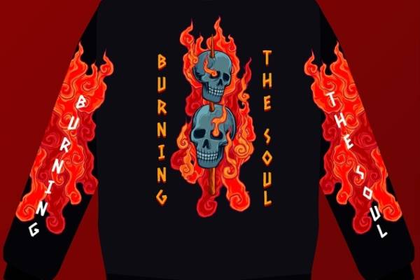 独特骷髅火焰图案服装裁片印花设计