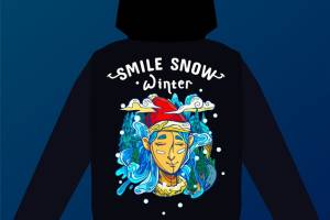 冬季时尚个性服装裁片印花连帽衫设计