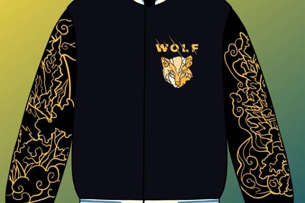 时尚个性狼头图案服装裁片印花设计