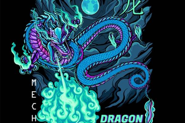 炫酷龙形图案服装裁片印花设计