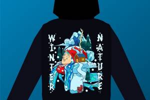 冬季时尚服装裁片印花连帽衫设计