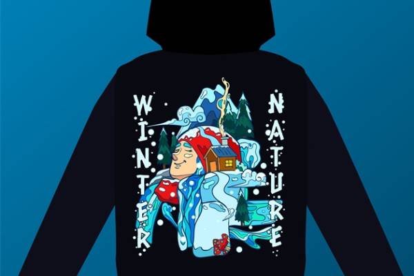 冬季时尚服装裁片印花连帽衫设计