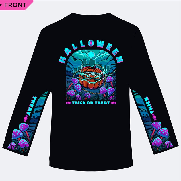 万圣节主题服装裁片印花设计：南瓜与蘑菇的奇幻组合