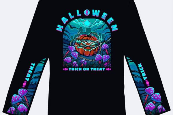 万圣节主题服装裁片印花设计：南瓜与蘑菇的奇幻组合