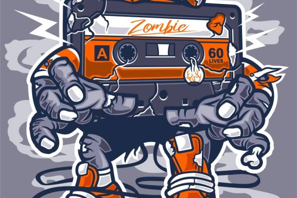 创意服装印花设计:僵尸主题复古游戏机图案