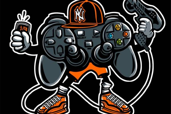 时尚潮牌服装印花设计:游戏手柄与音乐元素的完美结合