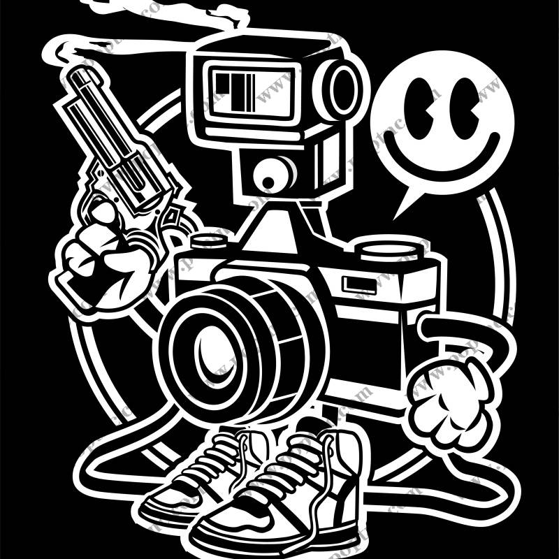 创意黑白卡通服装印花设计,展现摄影爱好者个性