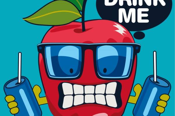 创意苹果服装印花设计，趣味饮料主题裁片