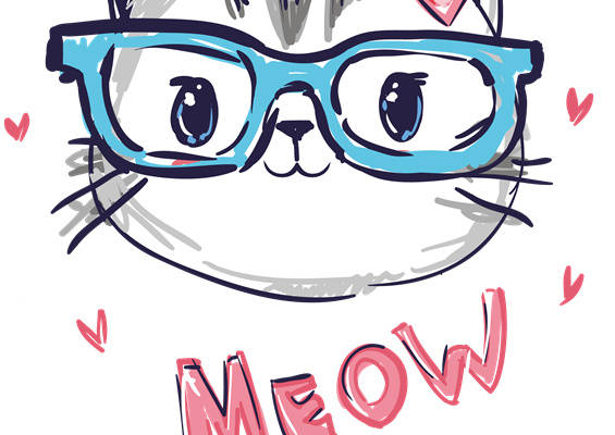 可爱猫咪眼镜服装印花设计，展现个性时尚