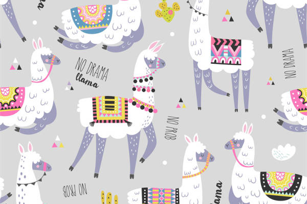 时尚多彩羊驼图案服装裁片印花设计