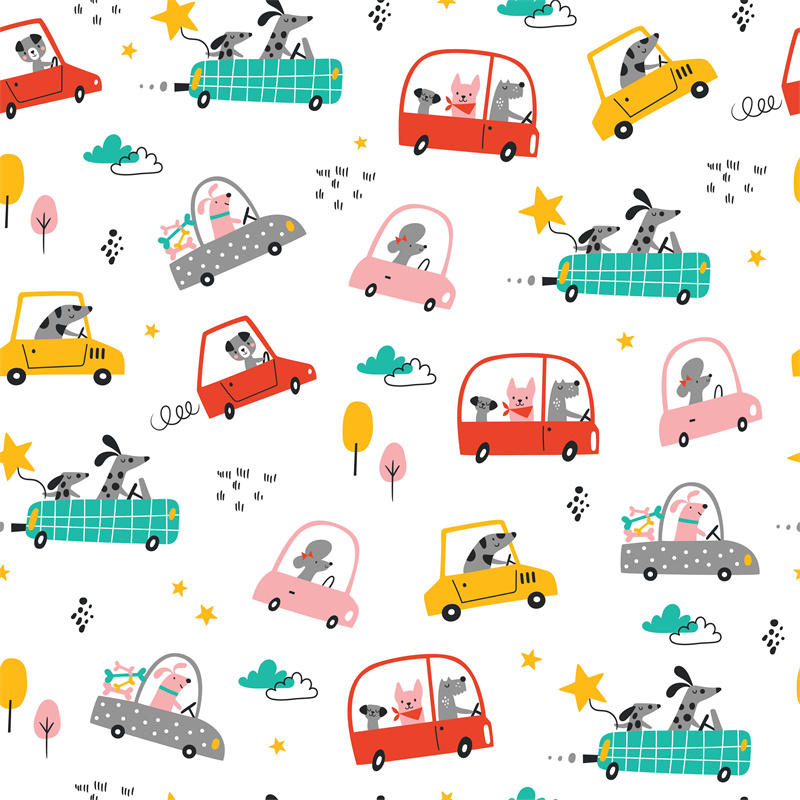 可爱卡通动物汽车服装印花设计